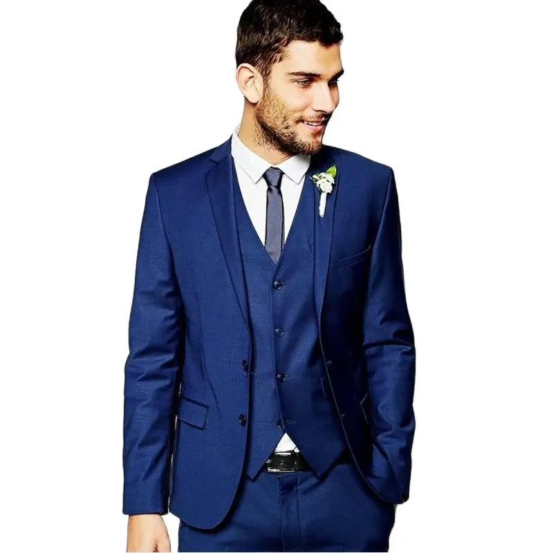 

Handsome Blue Men's Evening Dress Toast Business Suit Prom Party Clothes Groom Tuxedos Customize (Jacket+Pants+Vest+Tie) K:143