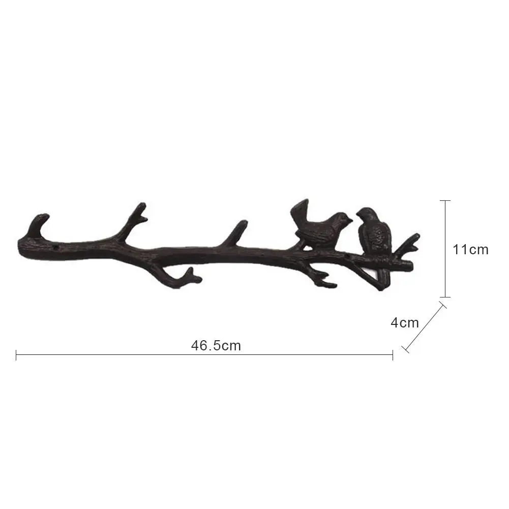 Cast Iron Birds On Branch Hanger With 6 Hooks Wall Mounted Door Decorative Wall Hook Rack For Coats Hats Keys Towels Clothes