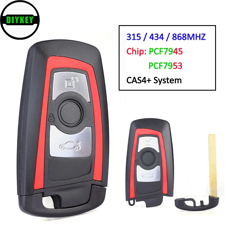 

DIYKEY 315/434/868MHz PCF7945 PCF7953 Chip CAS4+/FEM Replacement 3 Button Remote Key Fob for BMW 1 2 3 4 5 6 7 Series X3 M2 Red