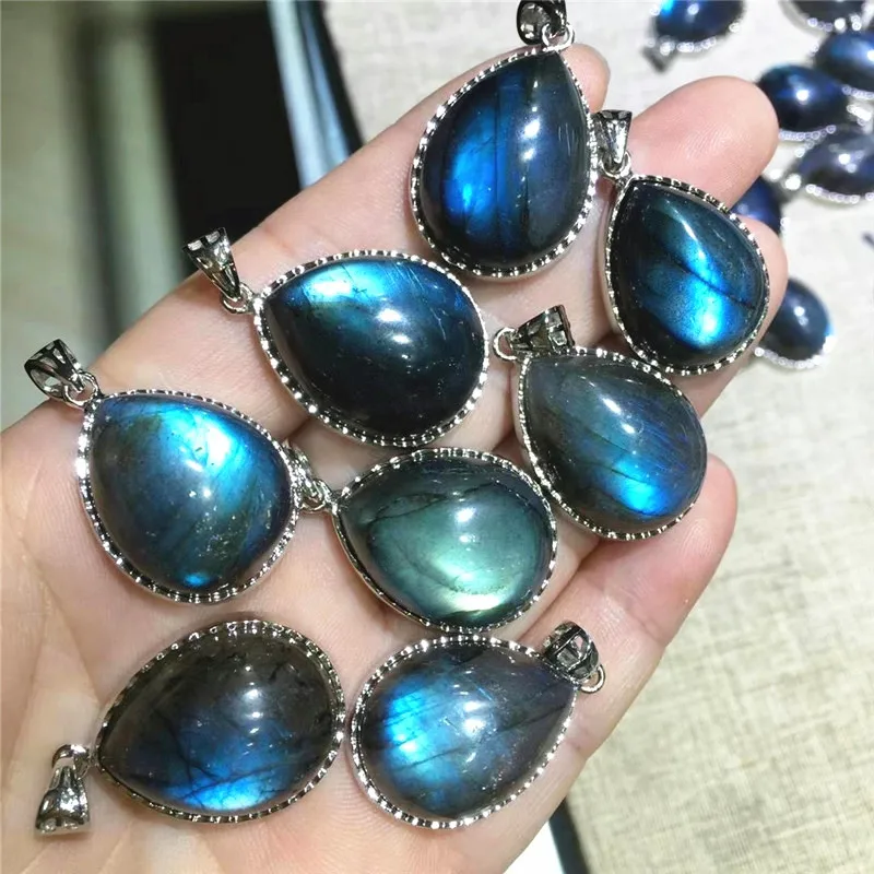 1PC Crystal Natural Labradorite Blue Light Pendant Water Drop Women Men Fashion Rare Stone Necklace Pendant AAAAAA