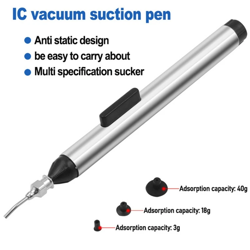 Vacuum Sucking Pen Suction Remover Sucker Pump IC SMD Tweezers Pick Up Tool Soldering Tool Desoldering with 3 Suction Headers