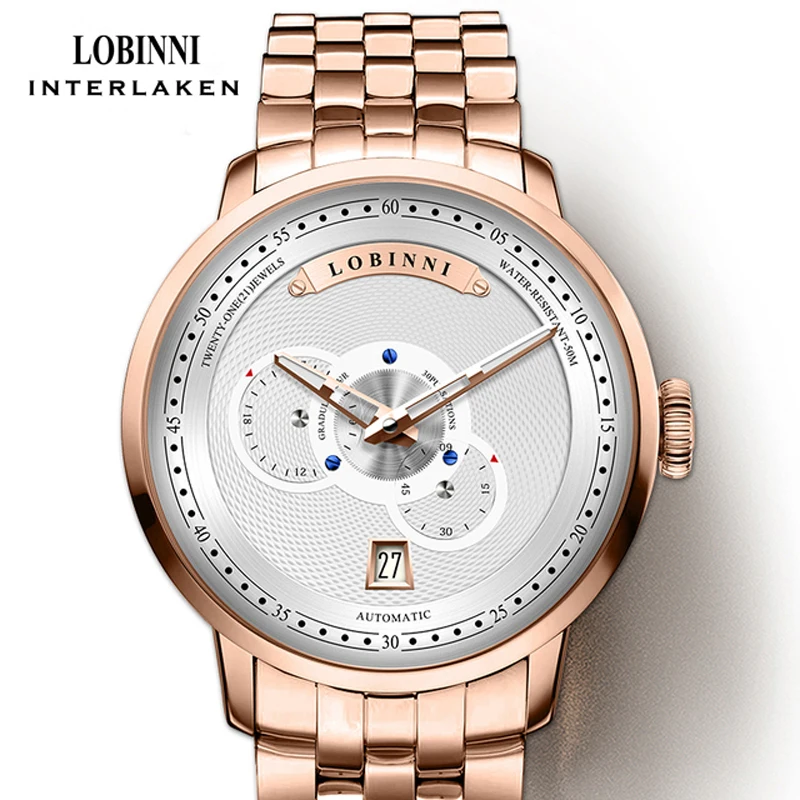 LOBINNI Luxury Stainless Steel Strap Automatic Men Watches Sapphire Glass Watchproof Mechanical Watches