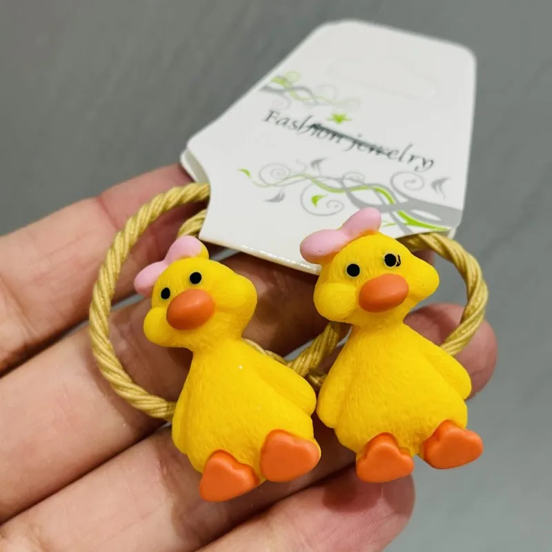 2PCS Cute Animals Bow-knot Duck Cartoon Headwear Kids Elastic Hair Bands Baby Headdress Children Ropes Girls Accessories