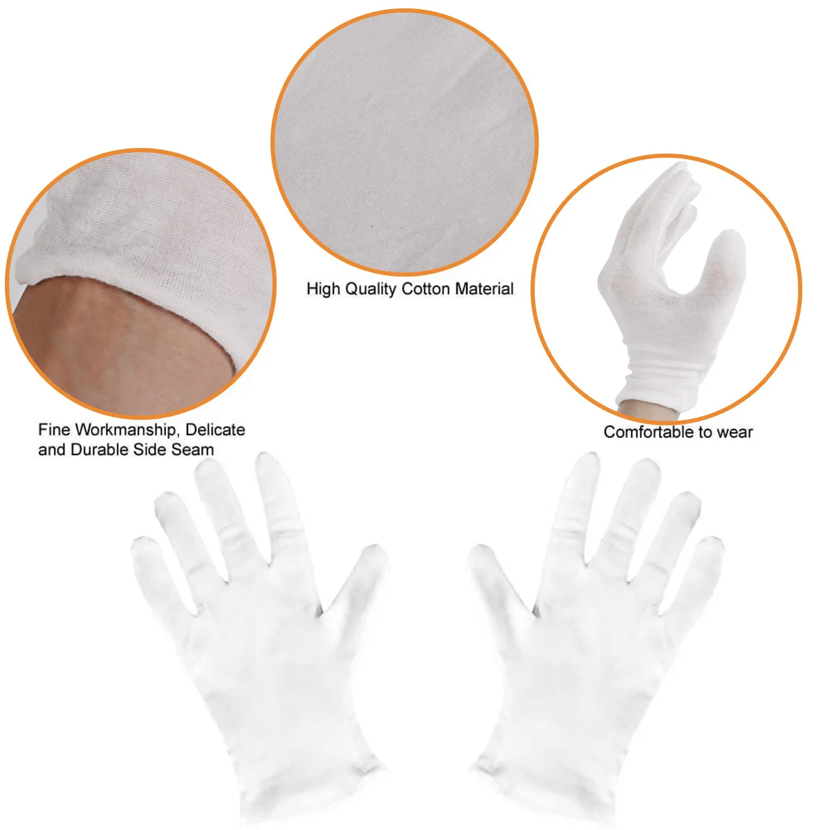 12 Pairs 100% Cotton Work Gloves White Inspection Gloves Ceremonial Gloves Male Female Serving Waiters Drivers Jewelry Gloves