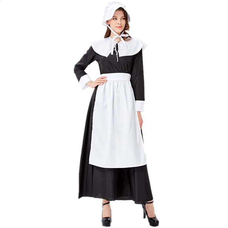 M-XXL Black Medieval Manor Farm Maid Costume Halloween Party Cosplay French Butler Cook Maid Fancy Dress