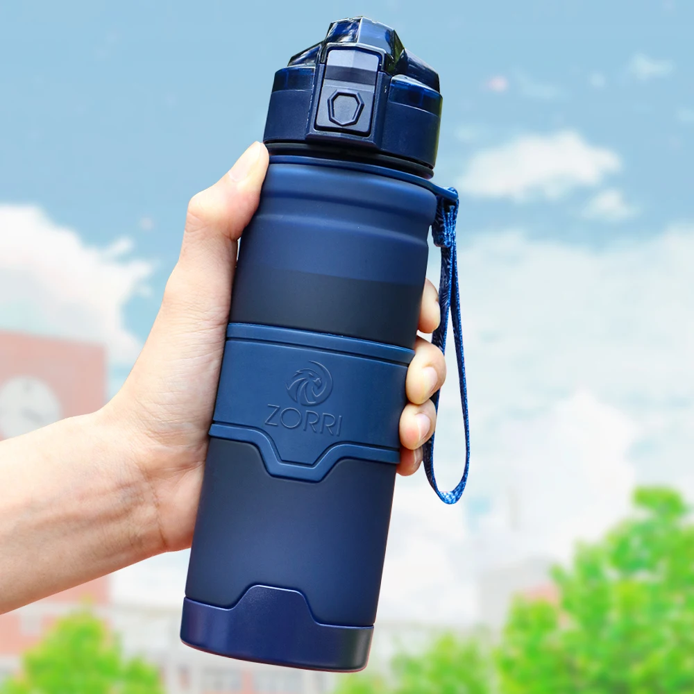 ZORRI Dark Blue Sports Water Bottle Best Reusable Protein Shaker Sport Bpa Free Hiking Cycling Gym Bottle Botella De Agua Gourde