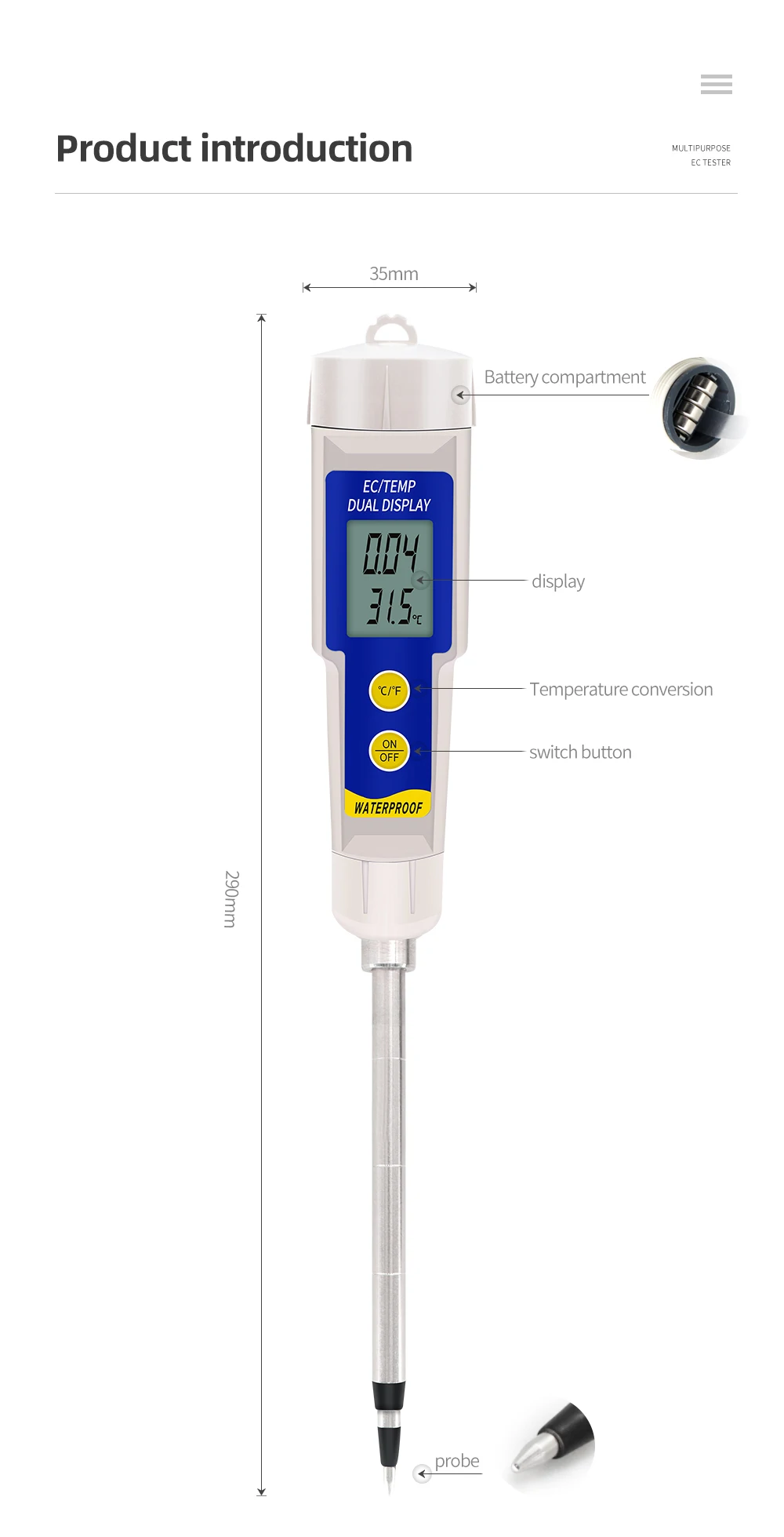 EC-315 2 w 1 Tester EC gleby Wielofunkcyjny wodoodporny miernik gleby roślinnej EC ppm CF Meter Tester przewodności do akwarium laboratoryjnego