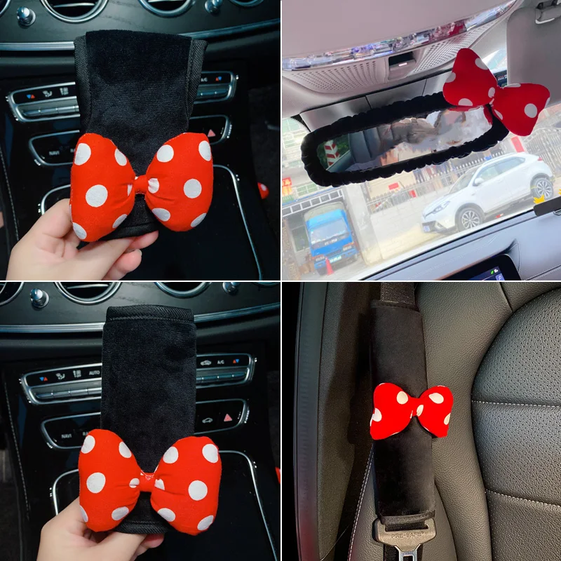 Dots Print Bowknot Uniwersalny pokrowiec na pas bezpieczeństwa do samochodu Miękka pluszowa nakładka na ramię Stylizacja pasów bezpieczeństwa Akcesoria samochodowe