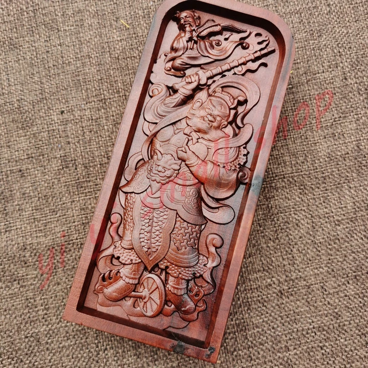 Taoist magic instrument, lightning strike jujujube Wood token, relief statue of King Lingguan, five Thunder command token