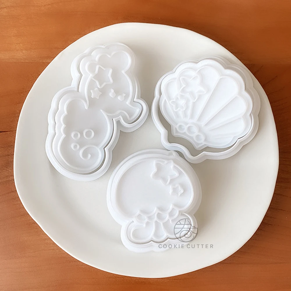 Ocean World Cookie Cutter Stamp Jellyfish Seahorse Pearl Shell Icing Biscuit Mold Household 3D Pressing Mold Fondant Sugarcraft