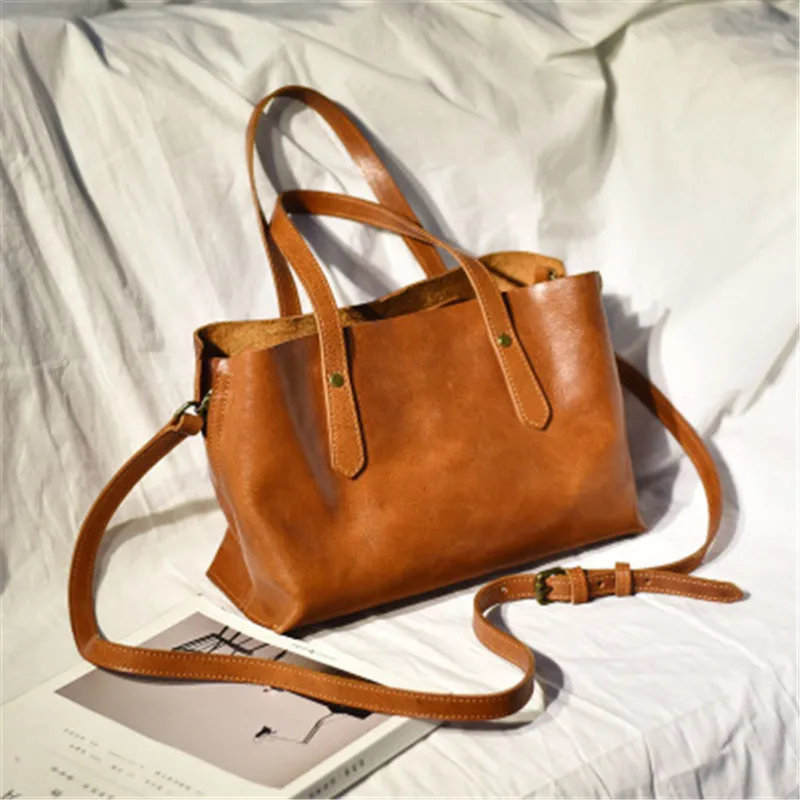 Original design handmade bag Genuine leather Multicompartment soft cowhide handbag Multicompartment commuter female shoulder bag