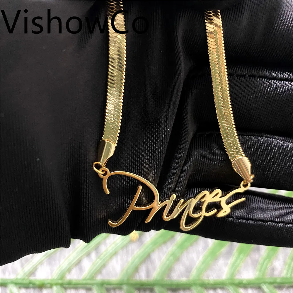 

VishowCo Custom Name Necklace Personalized Stainless Steel Gold Choker Nameplate Pendant Snake Chain For Mom Birthday Gift