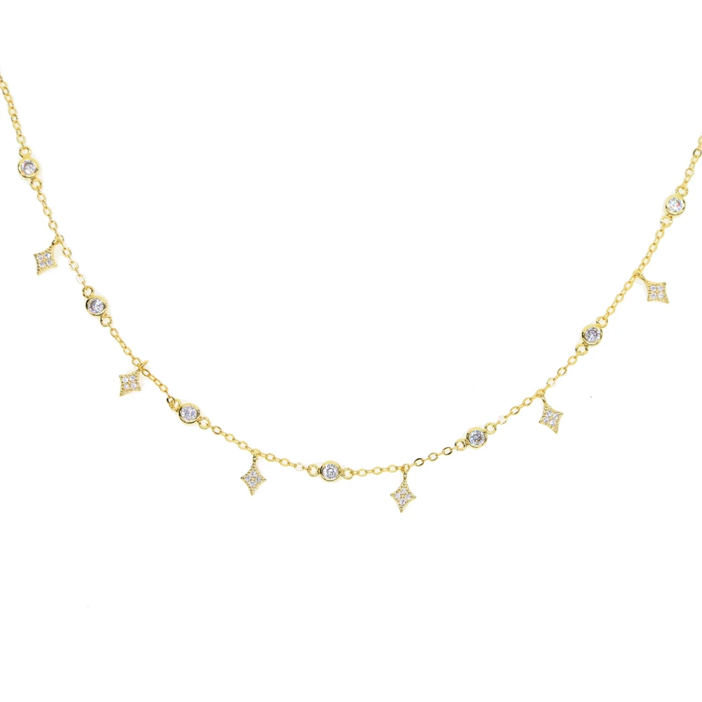 Moonstones CZ Station Jewelry Chain Elegant Women Stunning Lovely Necklace Fashion Modern Faced Stone Chic Necklaces