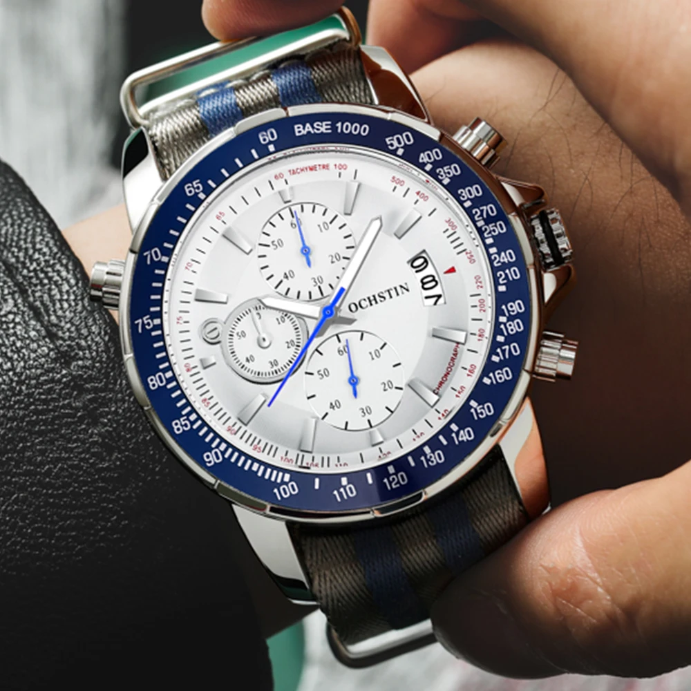 2023 New OCHSTIN Mens Pilot Watch Military Wristwatches For Men Sports Chronograph Waterproof Nylon Leather Quartz Male Clock