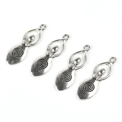 10 PCs Vintage Zinc Metal Alloy Goddess Pendants  Antique Silver Color Spiral Carved For Diy Neckalce Jewelry Making Findings