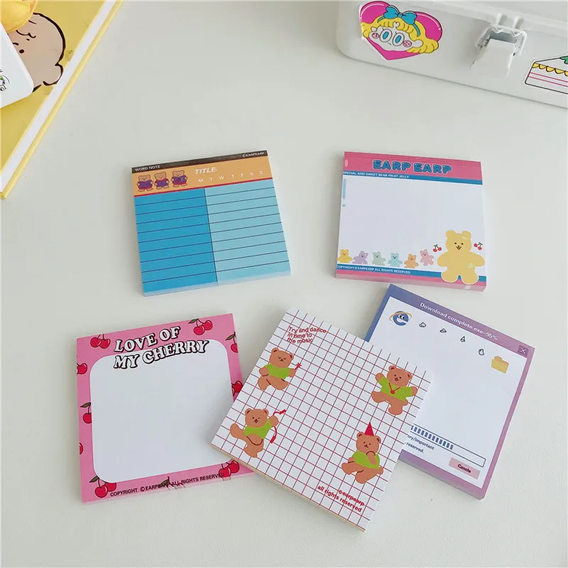 50 Sheets Korean Cartoon Cute Note Paper Cherry Bear Memo Pad Student Creative Learning Notebook To Do List Kawaii Stationery