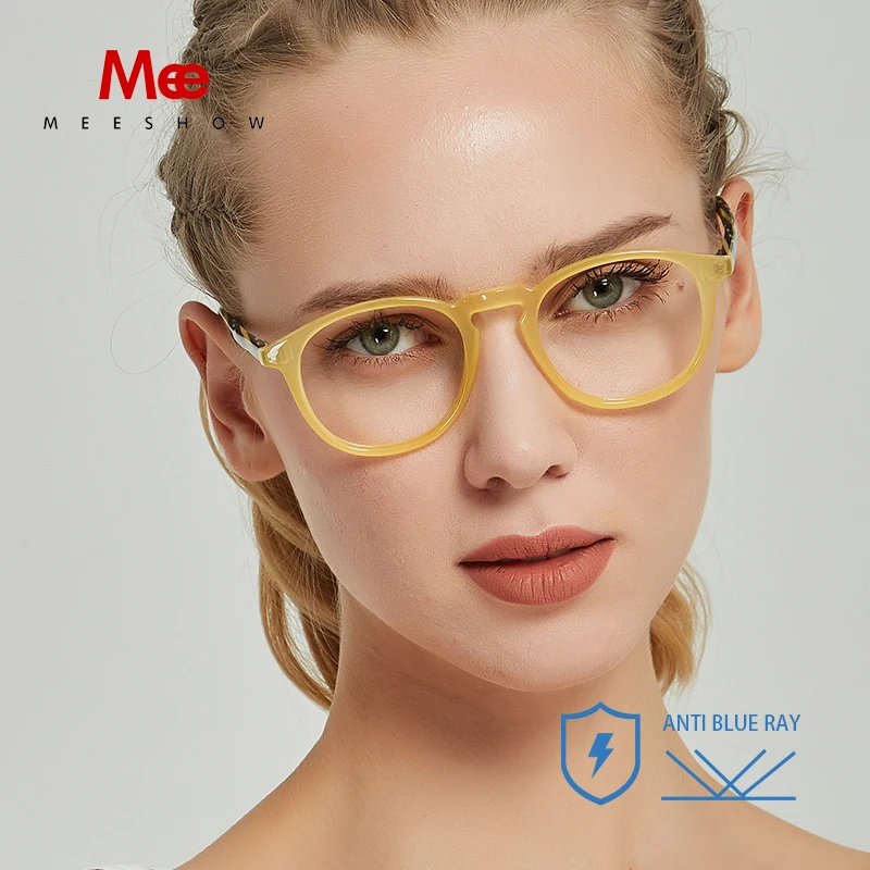 

MEESHOW Acetate Anti blue ray reading glasses men women round retro eyeglasses with diopter French presbyopia 7921