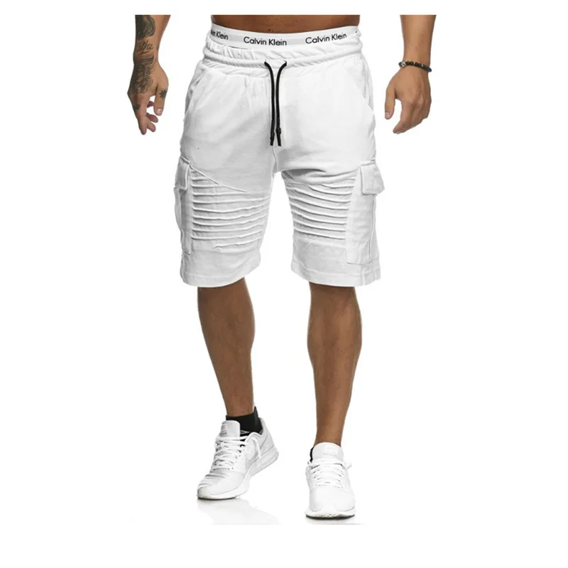 Summer cargo shorts men's casual pants fitness exercise beach shorts men's breathable cotton fitness shorts trousers striped sho