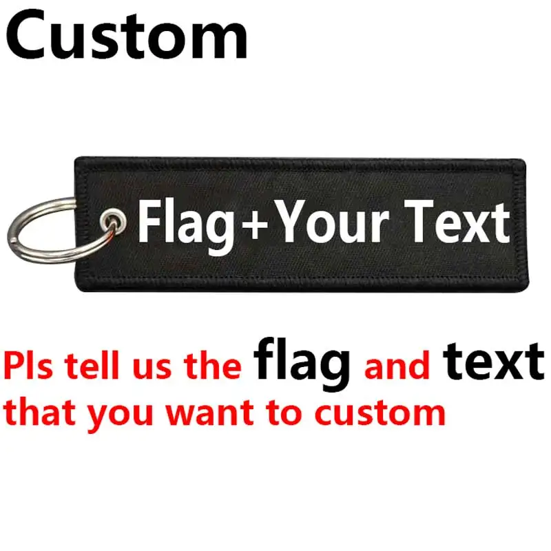 Custom Personality Keychain Military Flag Name Patch with Fabric Background and Merrow Border Frame Embroidery Tag Key Ring