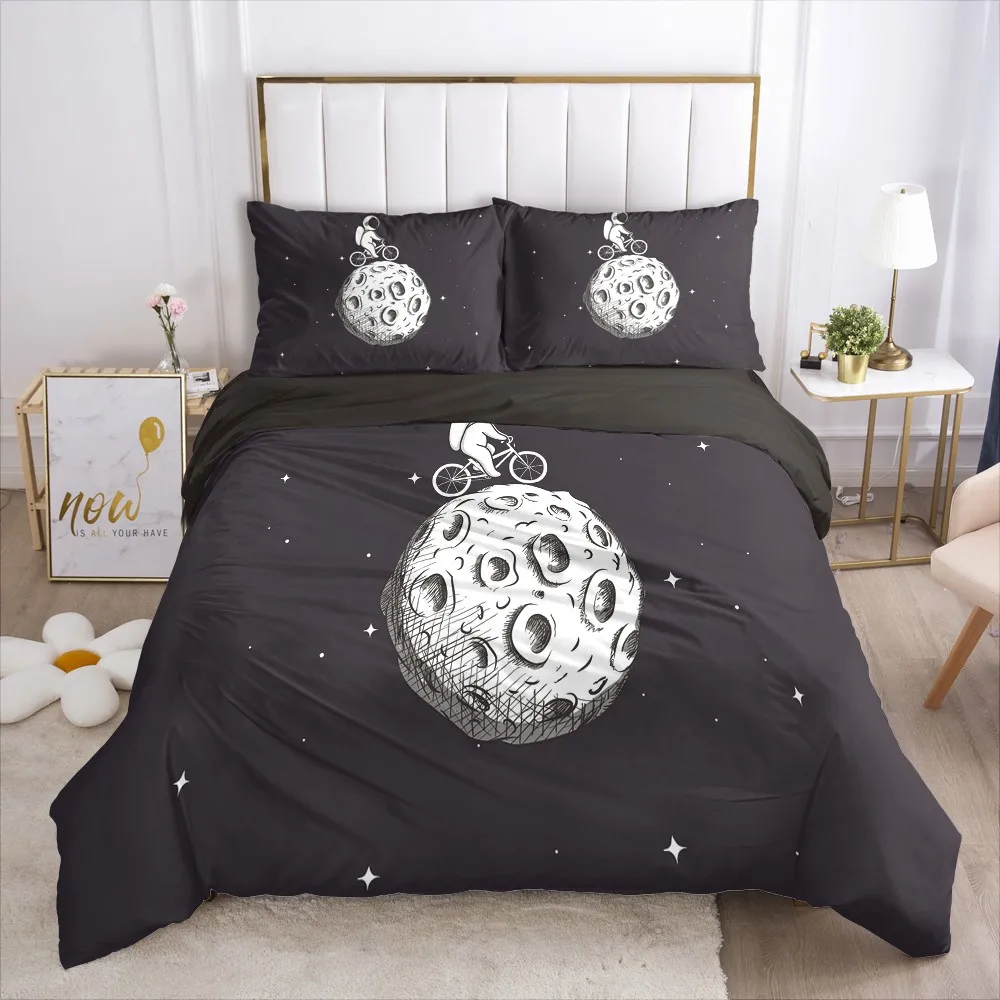 

3D Black Bedding Sets Duvet Cover Set Quilt/Blanket Cases/Comforter Pillow case Spaceman Design Full Double Queen size Bed Linen