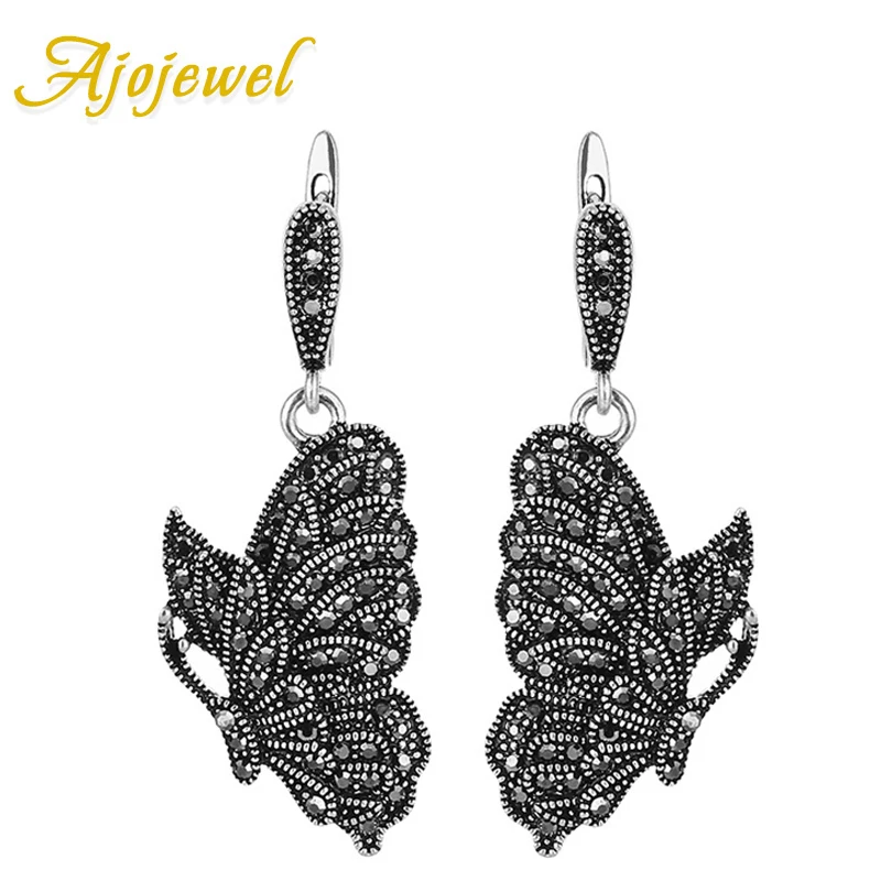 Ajojewel Women Ladies Vintage Butterfly Earrings Black Rhinestone Animal Earrings Bijoux Femme