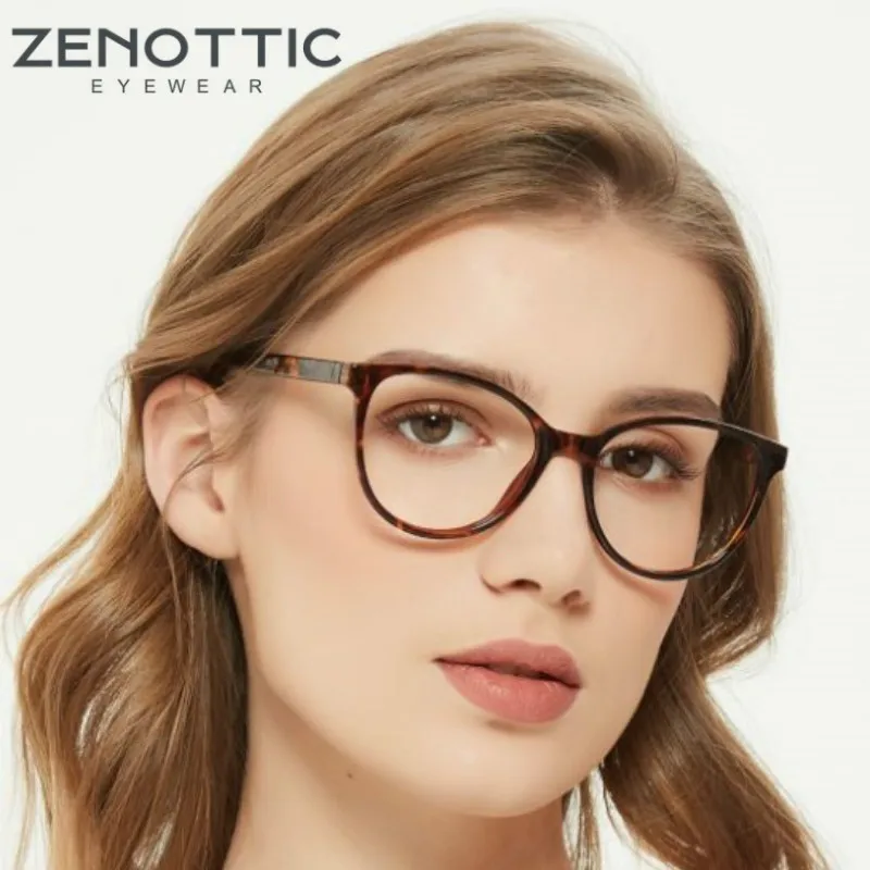 ZENOTTIC Anti Blue Light Blocking Glasses Frame Women Vintage Cat Eye Optical Computer Eyewear Myopia Prescription Eyeglasses