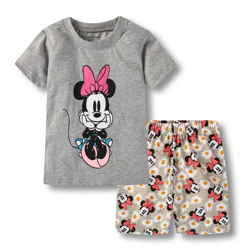 Conjunto de pijamas de algodón para niños, ropa de dormir infantil de manga corta con dibujos animados de Minnie, princesa y Minnie, traje para el