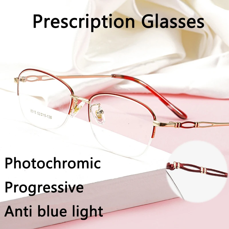 Fashion Elegant Alloy Prescription Glasses Women Progressive Multifocal Reading Glasses Photochromic Myopia Goggles Astigmatism