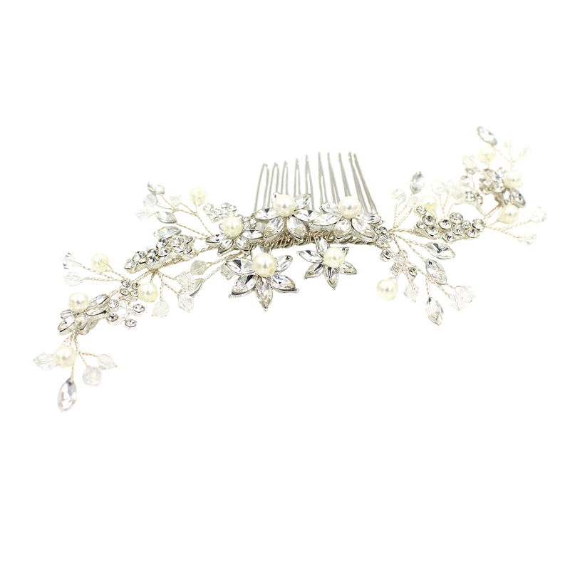 O375-peines de perlas artificiales florales chapados en plata, accesorios para el cabello para novias y mujeres