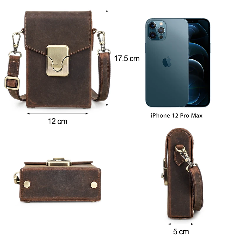 CONTACT\'S Crazy Horse Leather Small Crossbody Bag Casual Men Shoulder Bags Luxury Purse Male Leather Men Phone Bag Pouch Bolsos