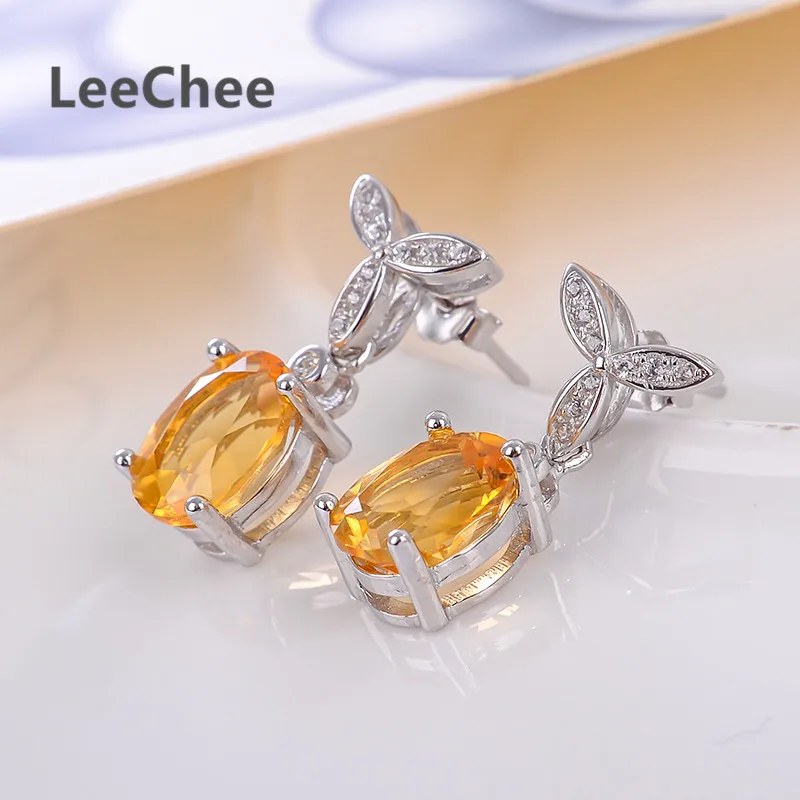 Leechee 100% natural citrine stud earring for women 7*9mm high quality yellow gemstone jewelry real 925 Solid Sterling Silver