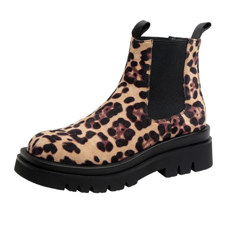 Fashion Chunky Platform Boots Women Autumn Winter Thick Bottom Short Boots Woman High Quality Leopard Print  Botas D-217