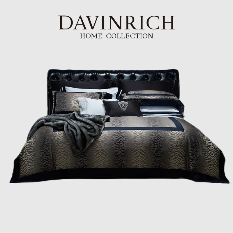 

DAVINRICH Italy Luxury Bedding Set Tiger Skin Jacquard 140s Satin Cotton Bedspread Quilt Sets King Queen Size Modern Upholstery