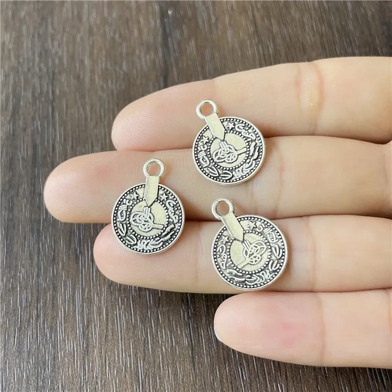 Ju Yuan Metal alloy disc Ottoman tugra logo pendant for jewelry making DIY bracelet necklace accessory charms