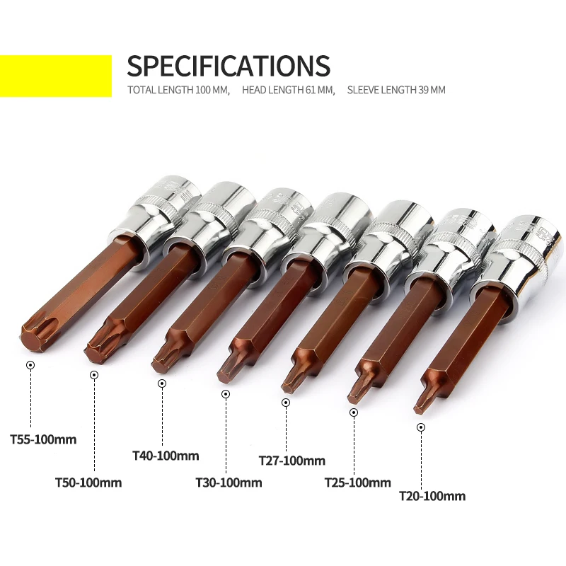 1/2 Torx Bit Socket 1Pcs S2 Star Bits Adapter do kluczy dynamometrycznych Klucz nasadowy z grzechotką T20 T25 T27 T30 T40 T50 T55