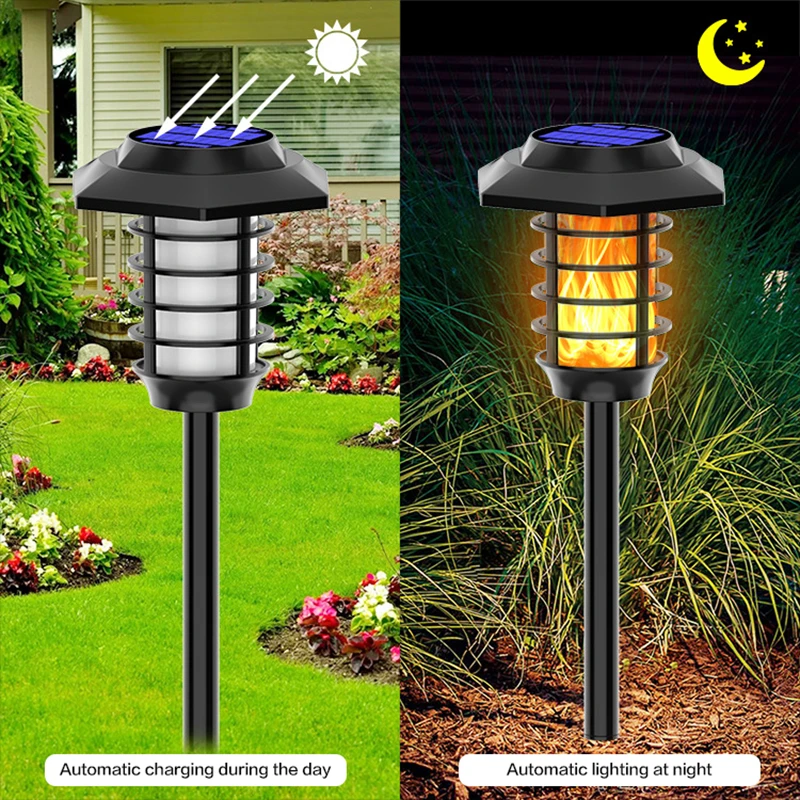 Imagem -04 - Lâmpada de Chama Solar Led 48 66 Área Externa Tocha Luzes Brancas à Prova Dágua Paisagem Gramado Dança Luzes para Decoração de Jardim