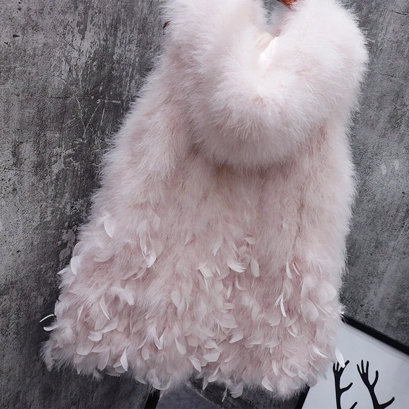 New Turkey feather waistcoat with hat and big swing, medium and long fur coat can be customized