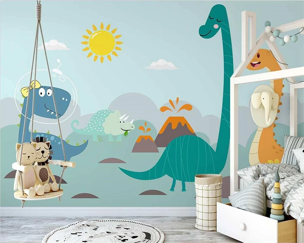 beibehang Customized modern papier peint new Nordic hand-painted dinosaur children's room whole house background wallpaper