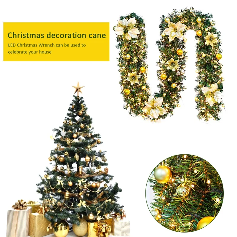 2.7M Christmas Garland with Lights Luxury Decorations Rattan Christmas Tree Banner Hanging Decoration Xmas for Home Party Decor