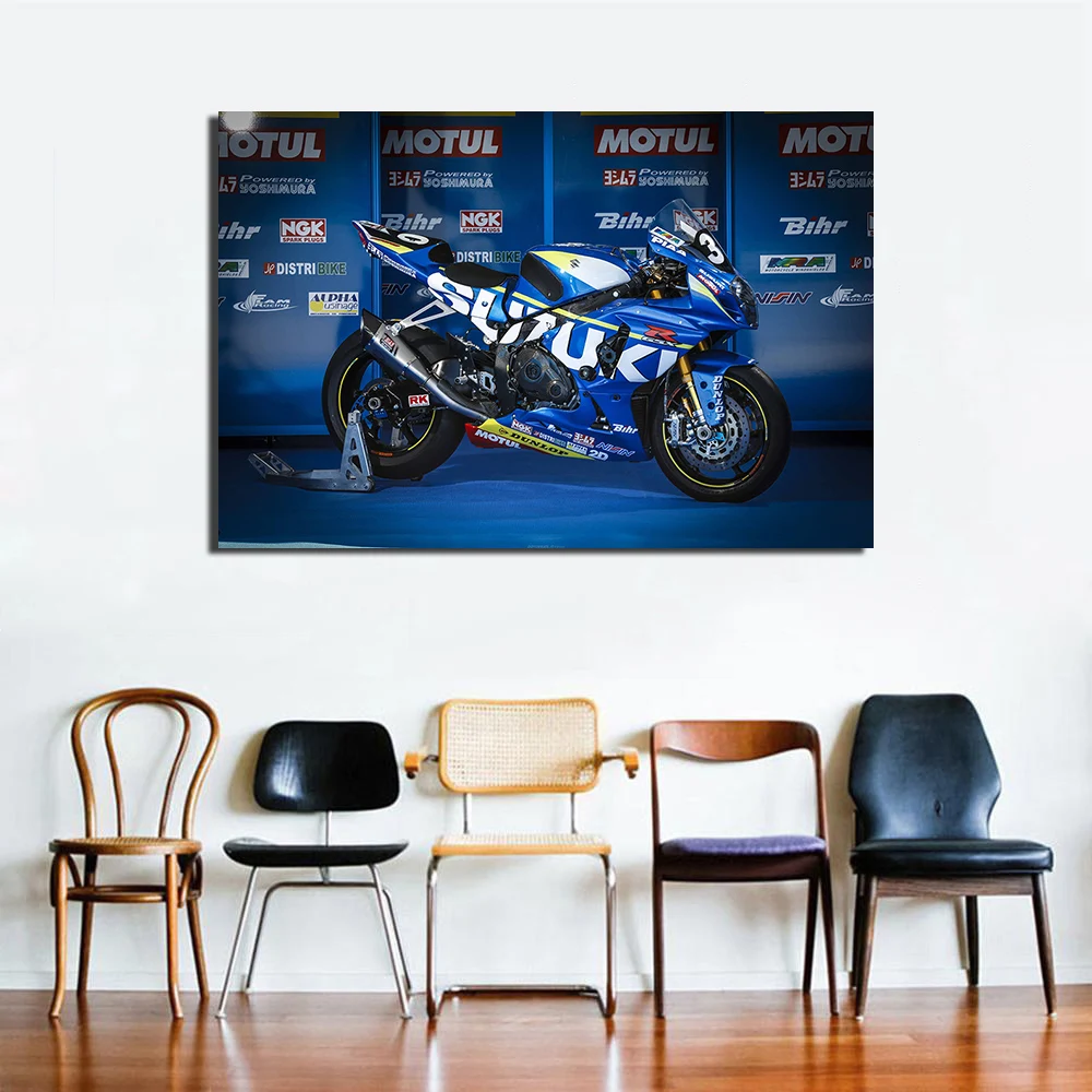 Suzuki GSX R 1000 Race Bike Poster Canvas Cloth Fabric Print for Home Decor Wall Art Painting