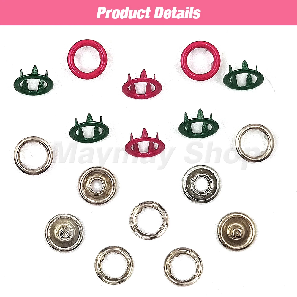 10-100 Sets 9.5mm Metal Prong Snap Button Fasteners Press Button Studs Hollow Prong Ring For Clothes Garment Sewing Bags Shoes