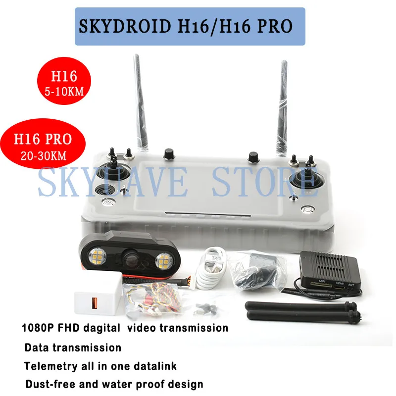 

SKYDROID H16 /H16 Pro 2.4GHz 16CH FHSS 20KM 1080P Digital Video Data Transmission Telemetry Transmitter MIPI Camera R16 Receiver