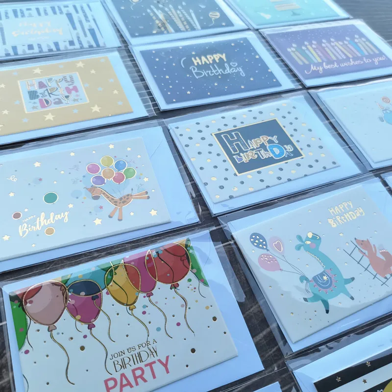 15pcs Gift Party Invitation Greeting Cards Happy Birthday DIY Decoration Message Card Blank Folding Card with Envelope 6x9cm