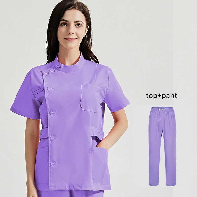 Medical Clinical Uniforms Woman Beauty Scrubs Uniform Fashion Ladies Slim Design Shirt Tops Short Sleeve Breathable High Quality