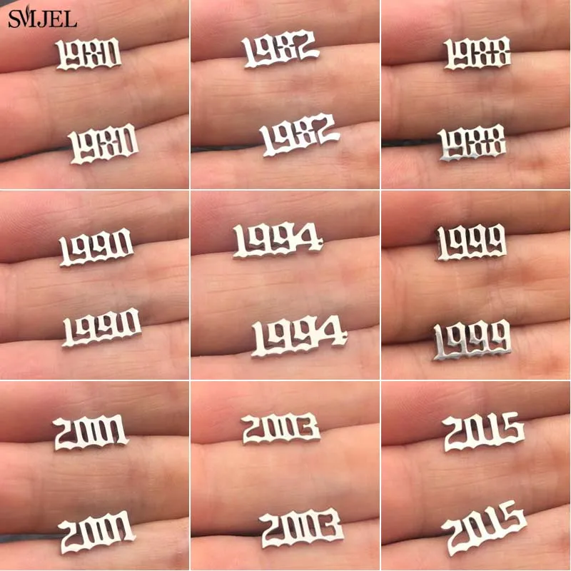 SMJEL Small Year Number Stud Earrings Women Fashion Stainless Steel Earings Custom Year 1989 2011 Birthday Gift 1980 to 2019