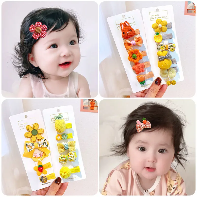 5/10 Pcs/Set Children Cute Colors Cotton Cartoon Flower Ornament Hair Clips Baby Girls Lovely Hairpins Kids Hair Accessories