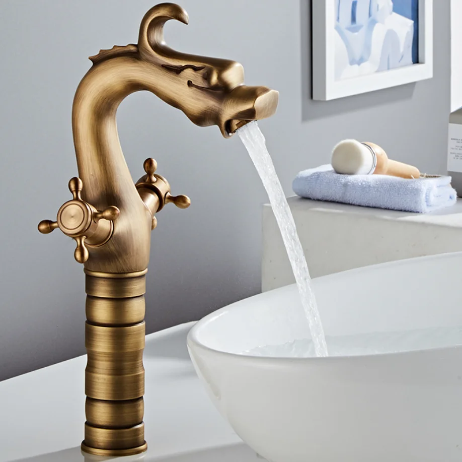 Dragon design bathroom basin sink faucet mixer tap golden color brass hand wash basin toilet faucet JM2589