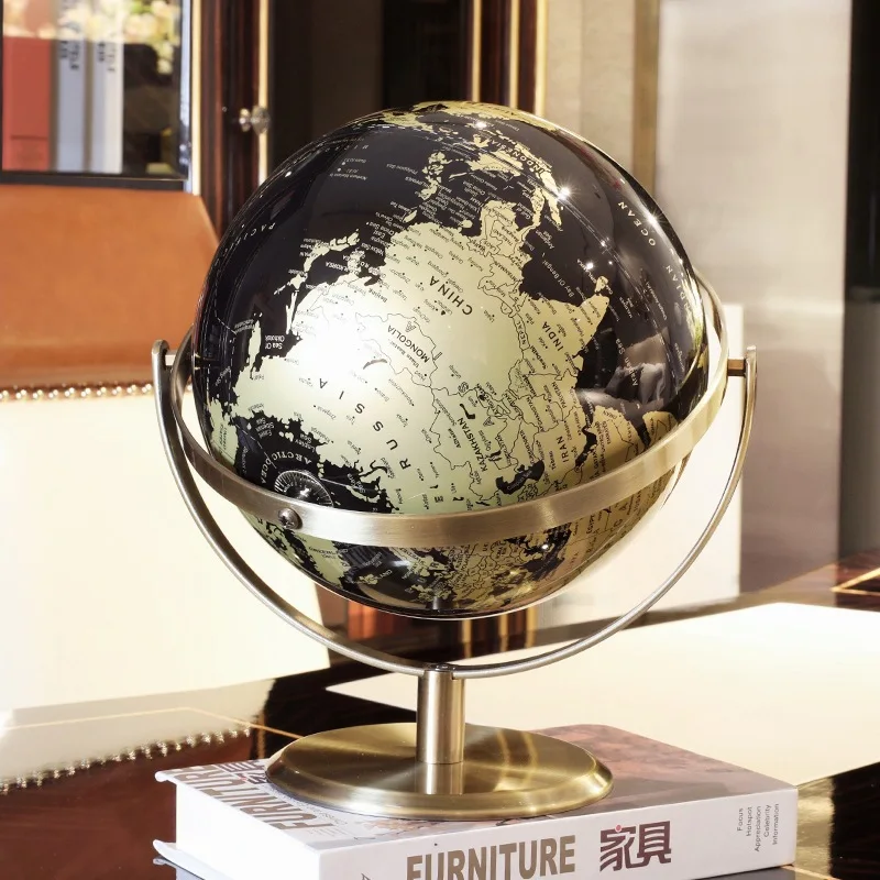 Black Gold Rotating Globe 20cm/23cm English Home Office Decoration European Style Light Luxury Creative Crafts Ornament Globe