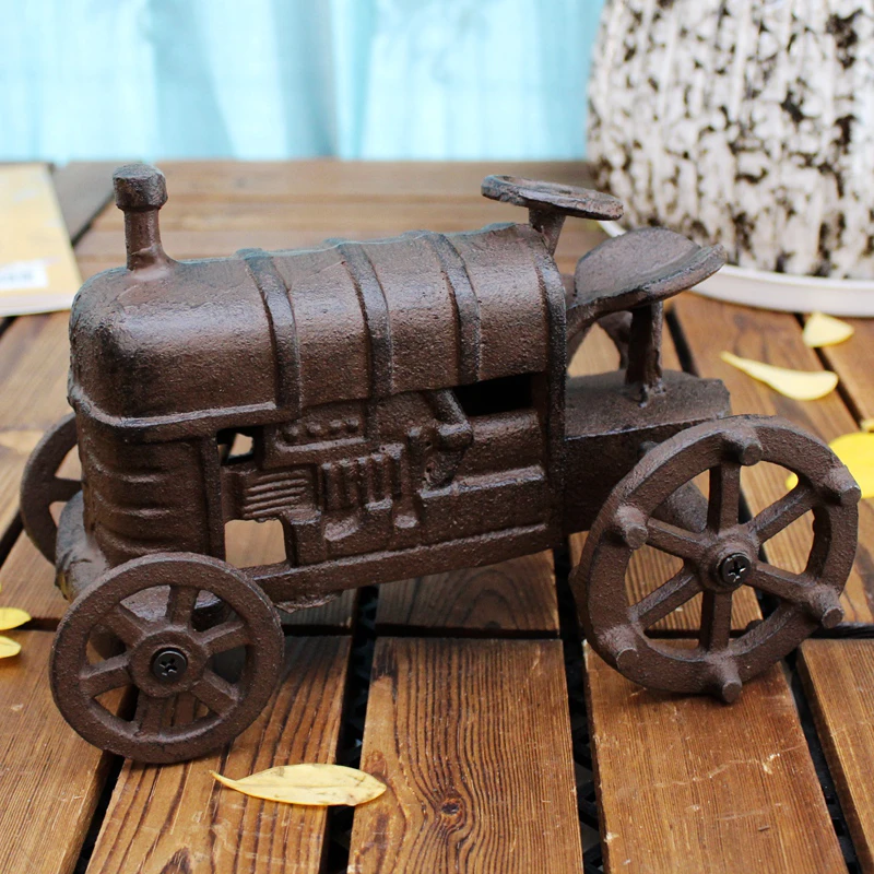 Rustic Cast Iron Classic Table Tractor Model Home Garden Desk Decorative Shopcase Display Handmade Metal Farm Tractor Figurines