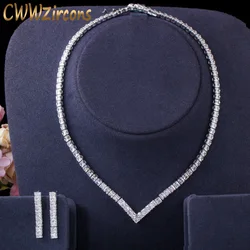 CWWZircons Sparkling Square Cut Cubic Zirconia Pave Women Party Costume Jewelry Wedding Earring Necklace Sets for Brides T409